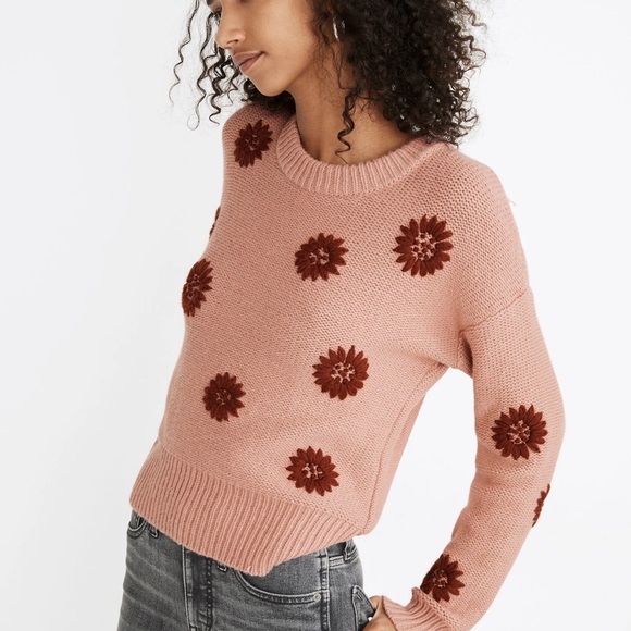 Madewell Pink Floral Crew Neck Sweater - Picture 2 of 7
